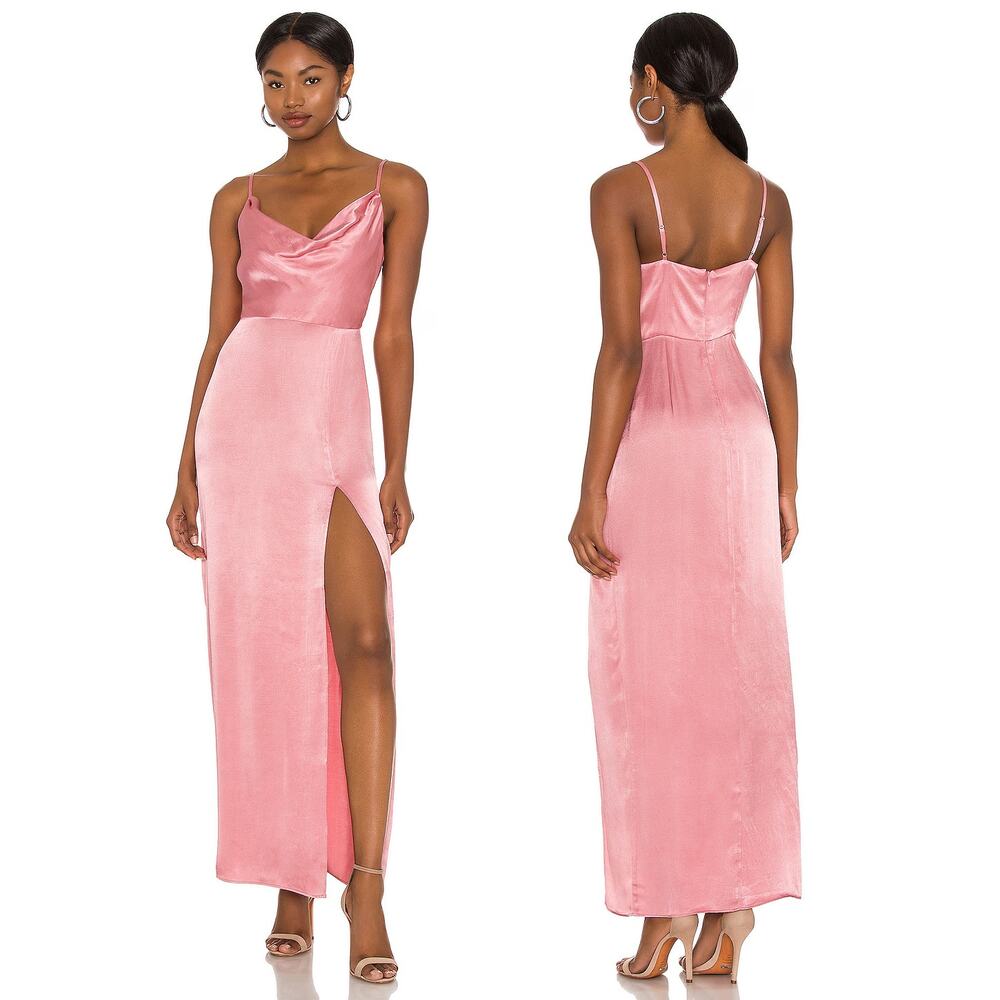 NBD Lila Gown Mauve Pink Cowl Neck Maxi Slip Dress Slit Barbiecore SZ XS NWT